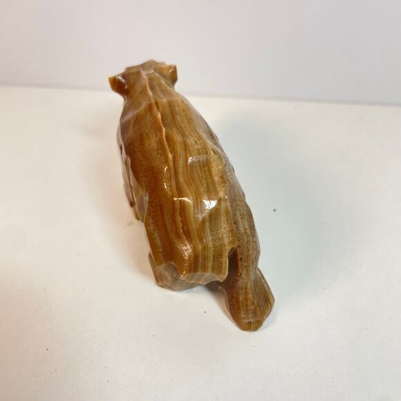 Vintage Hand Carved Stone Brown Bear Figurine Walking Quartz Alabaster? 4"x2" - Picture 3 of 8